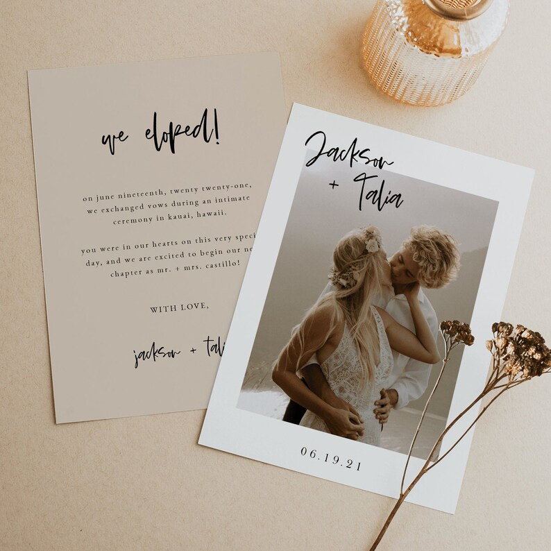 Minimalist Boho Elopement Announcement Template | Printable We Eloped Card | Editable Wedding Reception Invitation | Elopement Announcement image 5