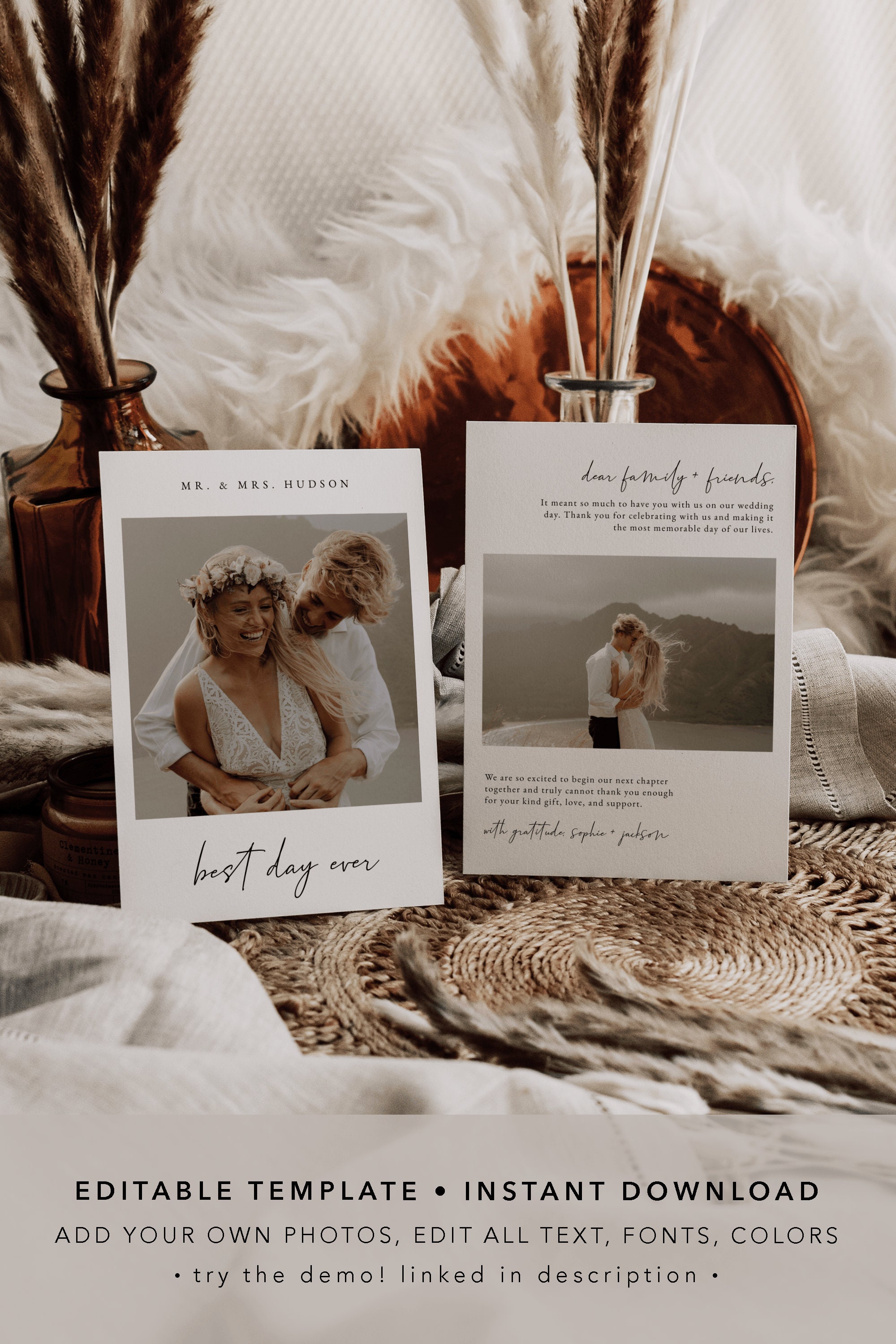 Photo Wedding Thank You Card Minimalist Modern Thank You Etsy