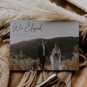 Elopement Announcement Card Template — Modern Boho Elopement — We Eloped Card  — Printable Elopement Card — Photo Elopement Announcement