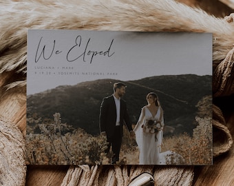 Elopement Announcement Card Template — Modern Boho Elopement — We Eloped Card  — Printable Elopement Card — Photo Elopement Announcement