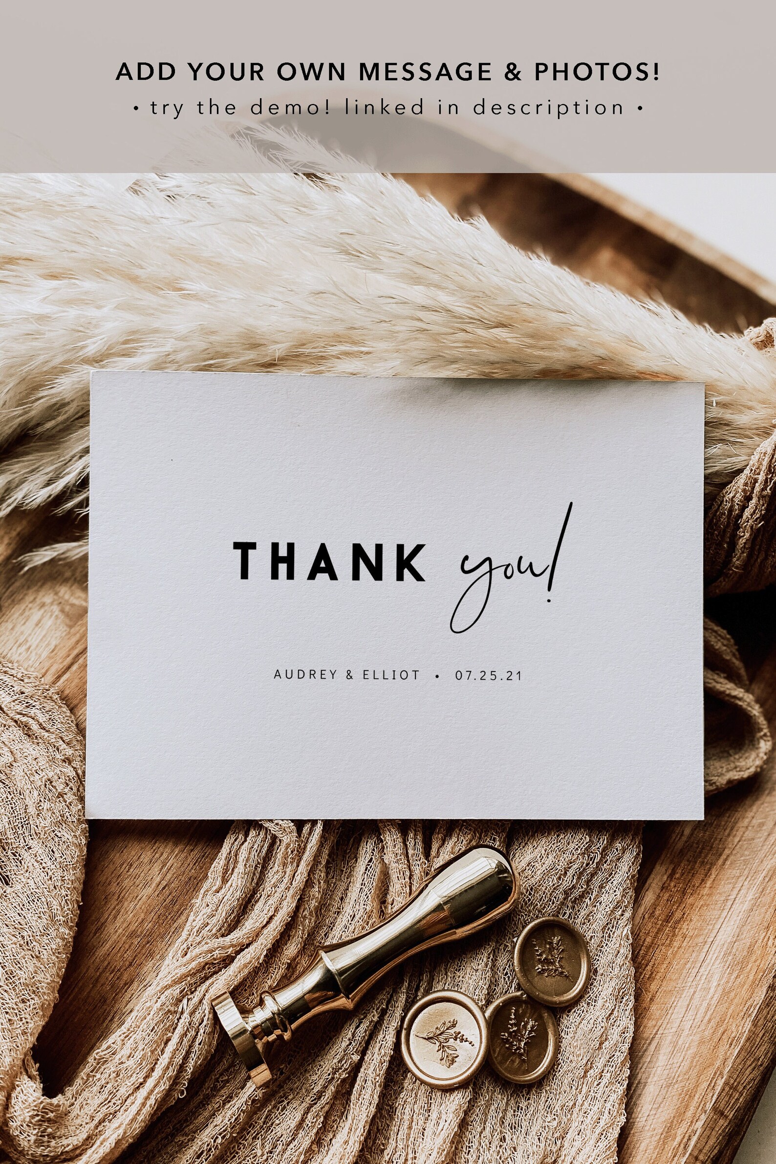 Modern Wedding Thank You Card Template — Printable Minimalist Wedding ...