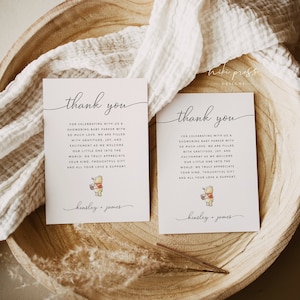 Winnie the Pooh Baby Shower Thank You Card Template, Pooh Bear Baby Shower Thank You Notes, Gender Neutral Baby Shower, Editable Thank Yous