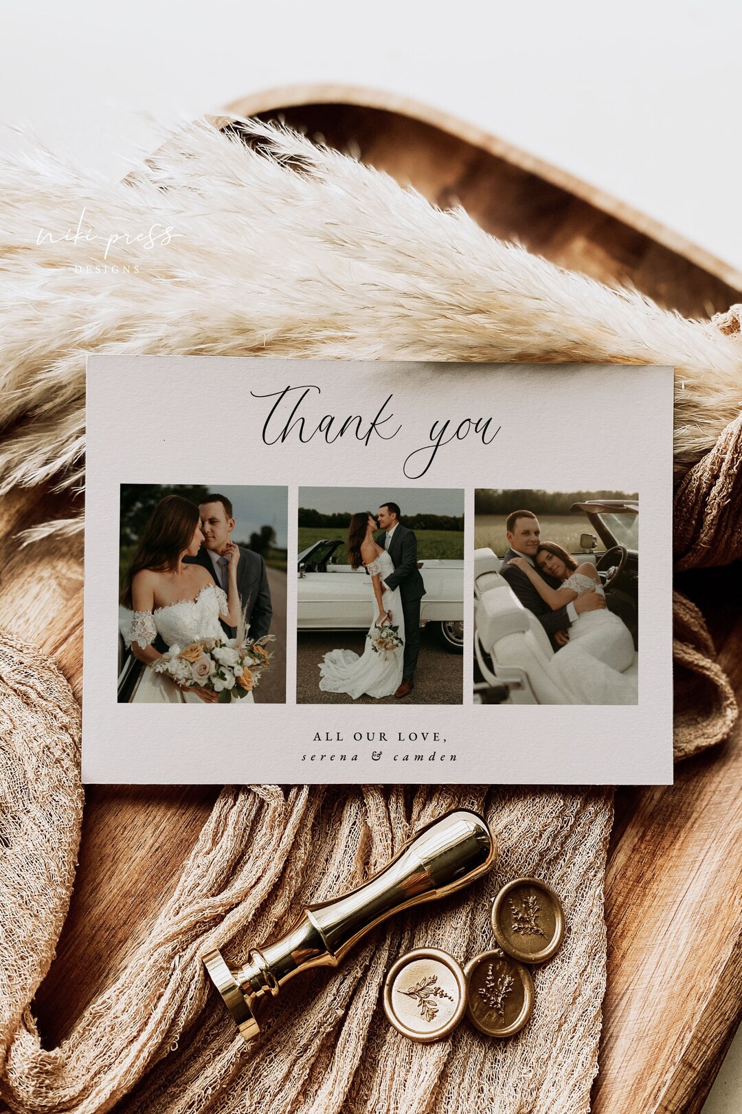 Wedding Thank You Card With Photo Template | Minimalist Wedding Thank ...