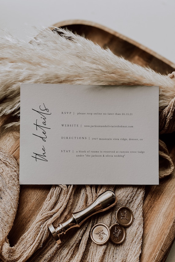 Wedding Details Card Template — Editable Wedding Enclosure Card Insert — Printable Wedding Details Card — Minimalist Wedding Stationery