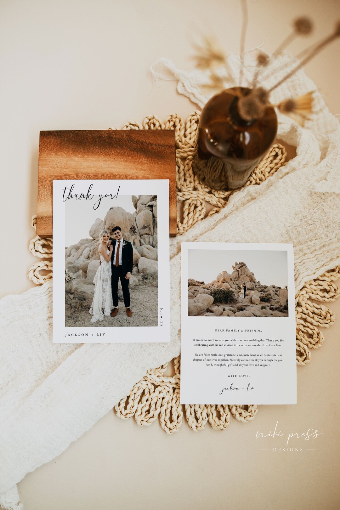 Minimalist Wedding Thank You Card Template, Printable Photo Thank You ...