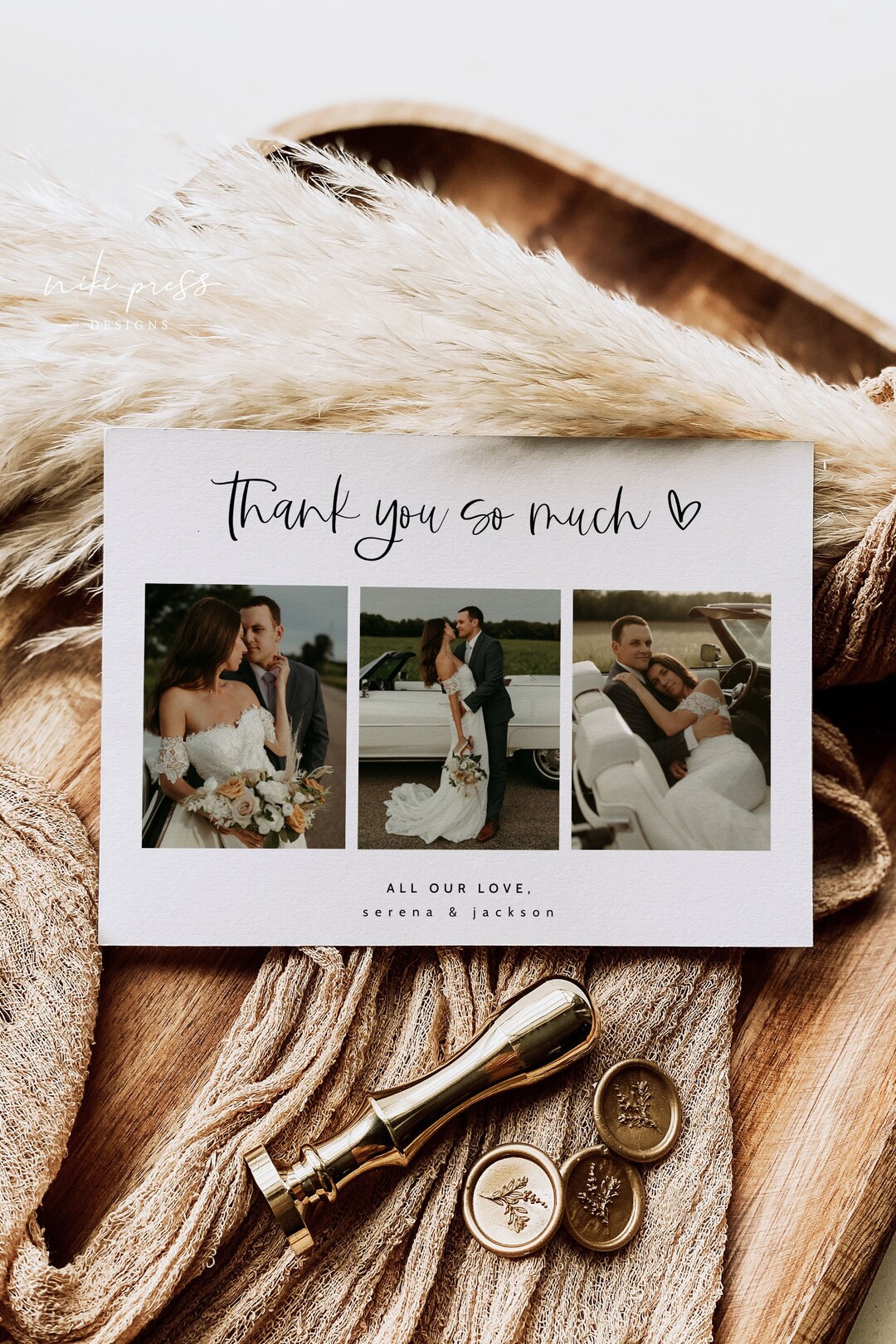Modern Wedding Thank You Card With Photo Template, Minimalist Wedding ...