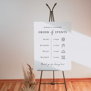 Wedding Order of Events Sign Template, Modern Wedding Welcome Sign, Wedding Timeline Sign, Order of the Day, Ellie Collection image 4