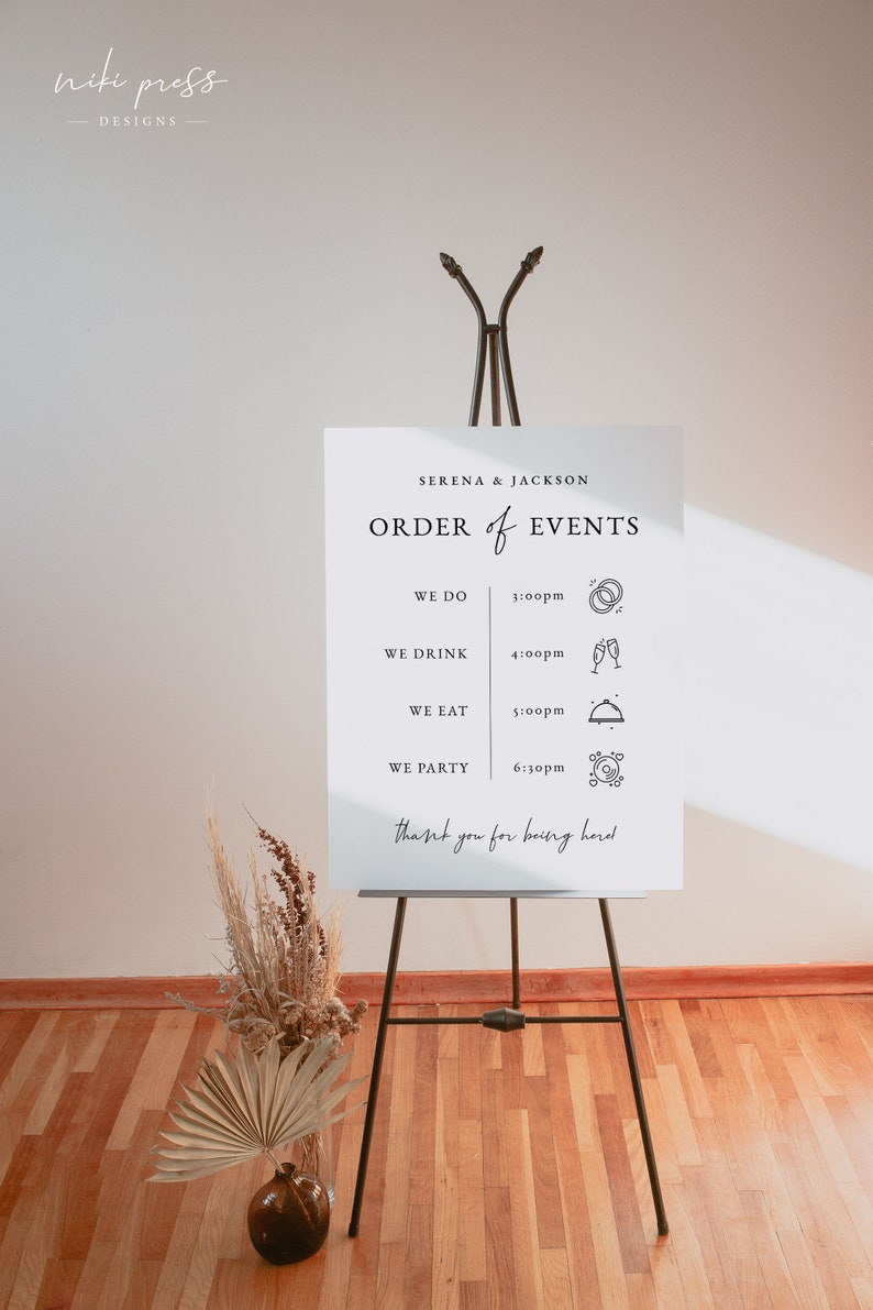 Wedding Order of Events Sign Template, Modern Wedding Welcome Sign, Wedding Timeline Sign, Order of the Day, Ellie Collection image 4