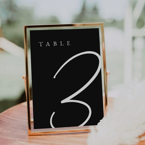 Modello di numeri da tavolo neri — Numeri da tavolo per matrimonio — Decorazione minimalista da tavolo — Numeri da tavolo modificabili 5x7, 4x6 — Collezione Audriana