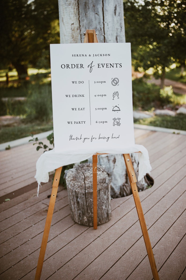 Wedding Order of Events Sign Template, Modern Wedding Welcome Sign, Wedding Timeline Sign, Order of the Day, Ellie Collection image 2