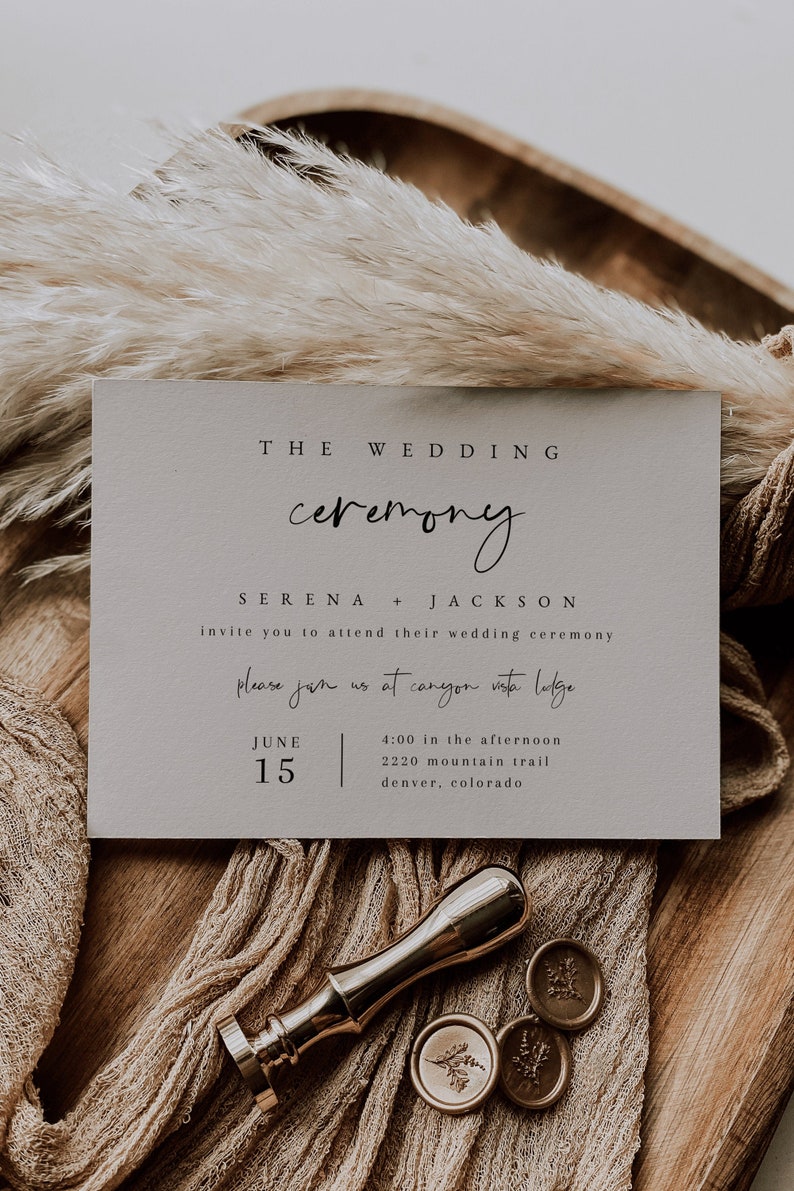 Minimalist Boho Wedding Ceremony Insert Card Template Printable Wedding Ceremony Invitation Modern Wedding Insert Card, 5x3.5 image 1