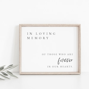 May include: A framed print with the text "In loving memory of those who are forever in our hearts."