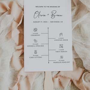 Wedding Program Fan Template Wedding Fan Program Timeline Wedding Timeline Fan Printable Wedding Program Modern Wedding Program, EVA image 2