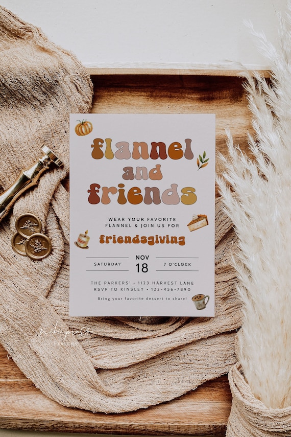 Flannel and Friends Invite Template, Thanksgiving Invitation, Friendsgiving Invitation, Flannel and Friends Invitation, Friendsgiving Invite