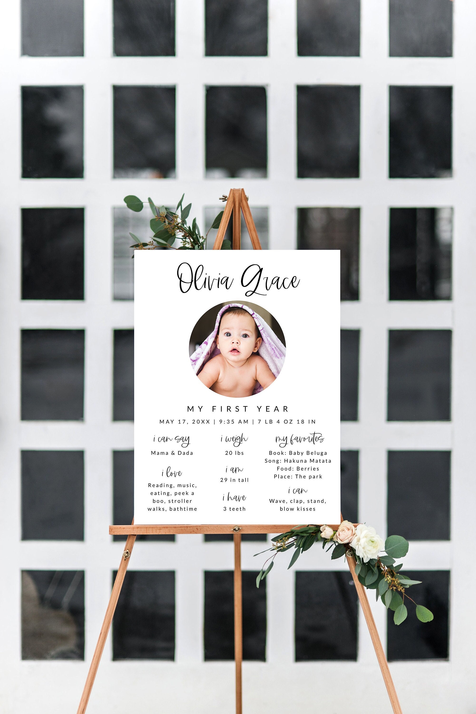 Modern Baby Milestone Poster Template, First Birthday Milestone Board ...