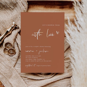 Desert Boho Couple&#39;s Shower Invitation Template — Let&#39;s Shower Them With Love — Terracotta Bridal Shower Invitation — Wedding Shower Invite