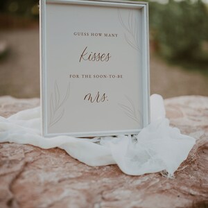 How Many Kisses for the Soon To Be Mrs. Template Boho Bridal Shower Games Guess How Many Kisses Sign Arched Minimalist Collection image 4