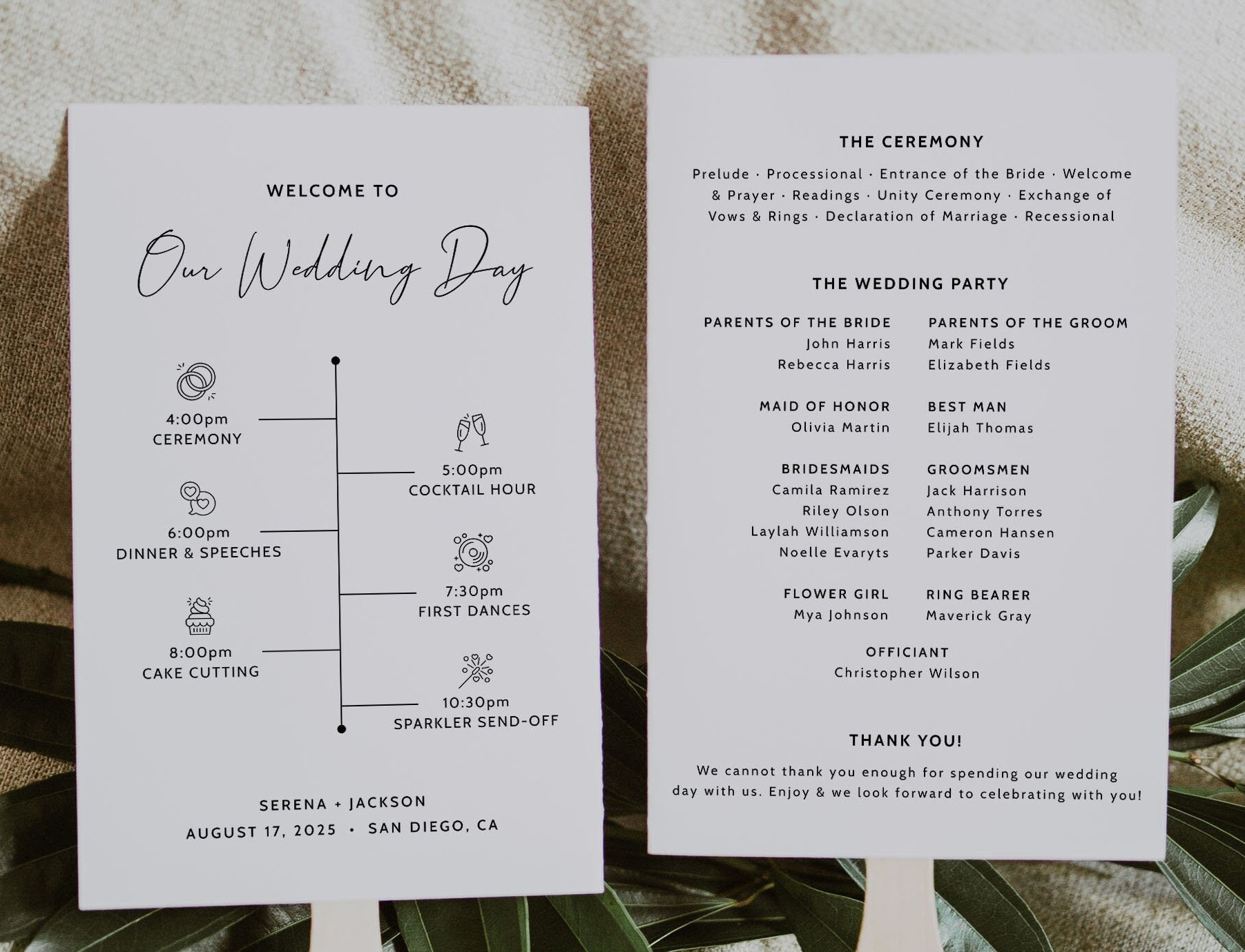 Modern Wedding Program Fan Template | Wedding Ceremony Timeline ...
