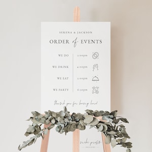 Wedding Order of Events Sign Template, Modern Wedding Welcome Sign, Wedding Timeline Sign, Order of the Day, Ellie Collection image 3