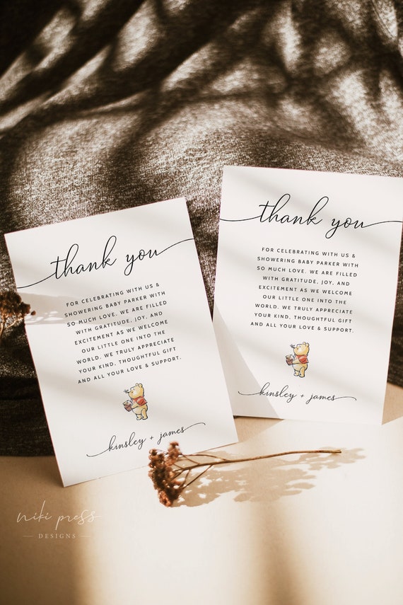 Winnie the Pooh Baby Shower Thank You Card Template, Pooh Bear Baby Shower Thank You Notes, Gender Neutral Baby Shower, Editable Thank Yous