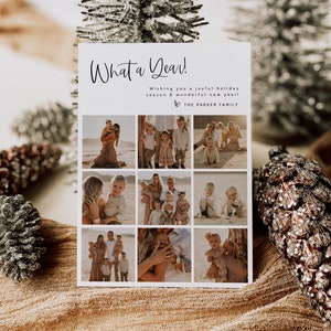 Modèle simple et moderne de bilan de l'année, modèle de carte de vœux pour collage photo, carte de Noël moderne, carte de vœux quelle année minimaliste
