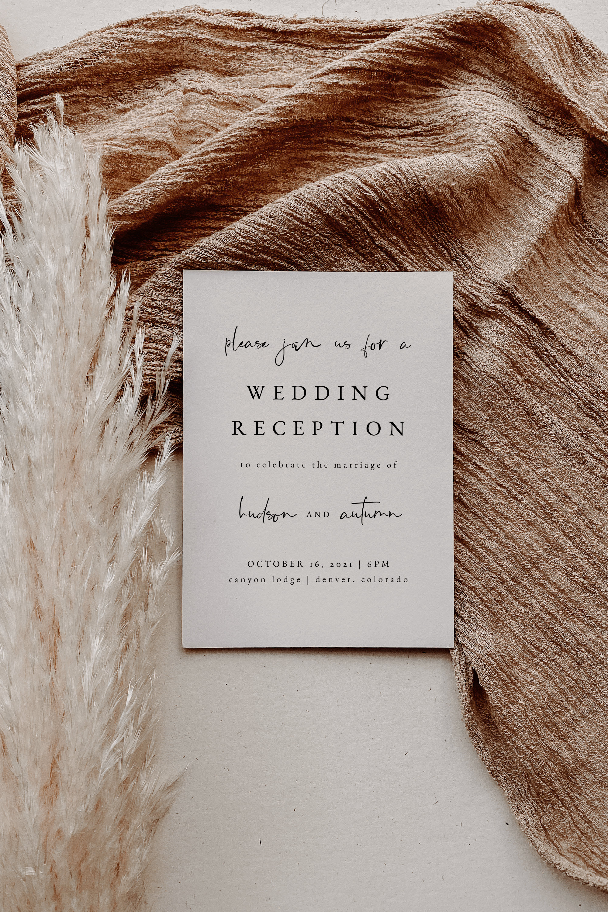 Romige minimalistische uitnodiging bruiloftsreceptie — bewerkbare uitnodiging voor schakingsreceptie — gebroken wit We Eloped-receptie-uitnodiging