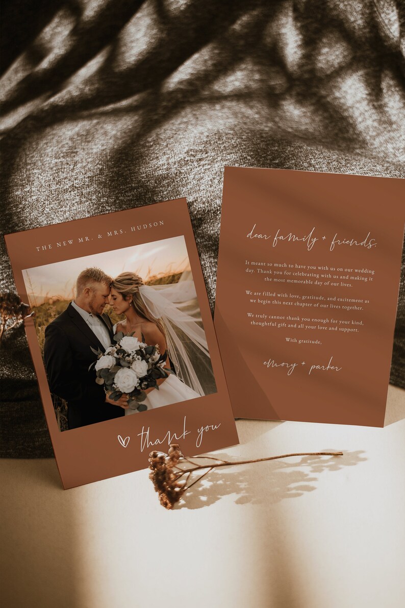 Terracotta Wedding Thank You Card Template Editable Photo Thank You Card Boho Wedding Thank You Card Minimalist Thank You Card image 2