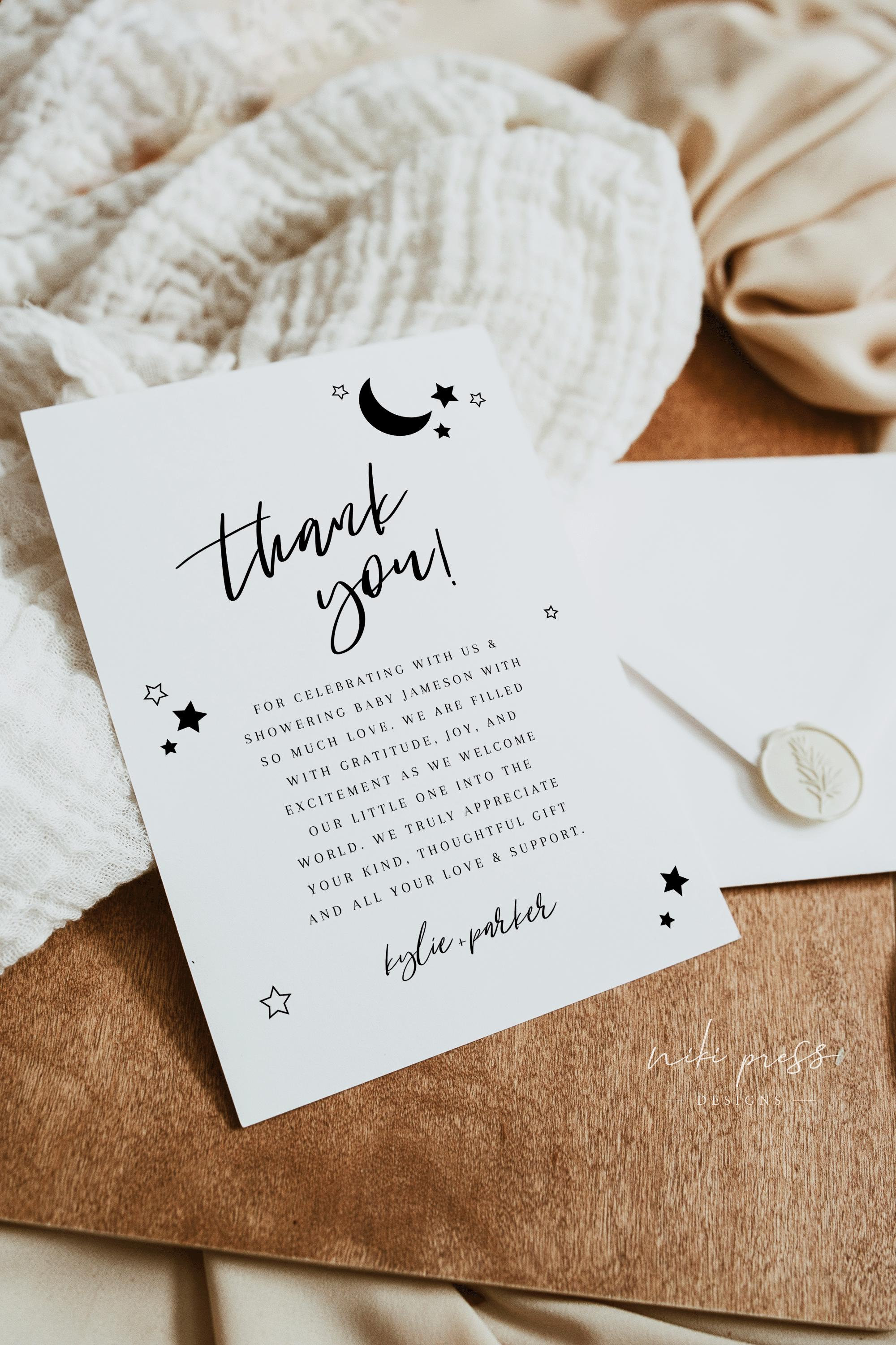 Over the Moon Baby Shower Thank You Card Template | Printable 