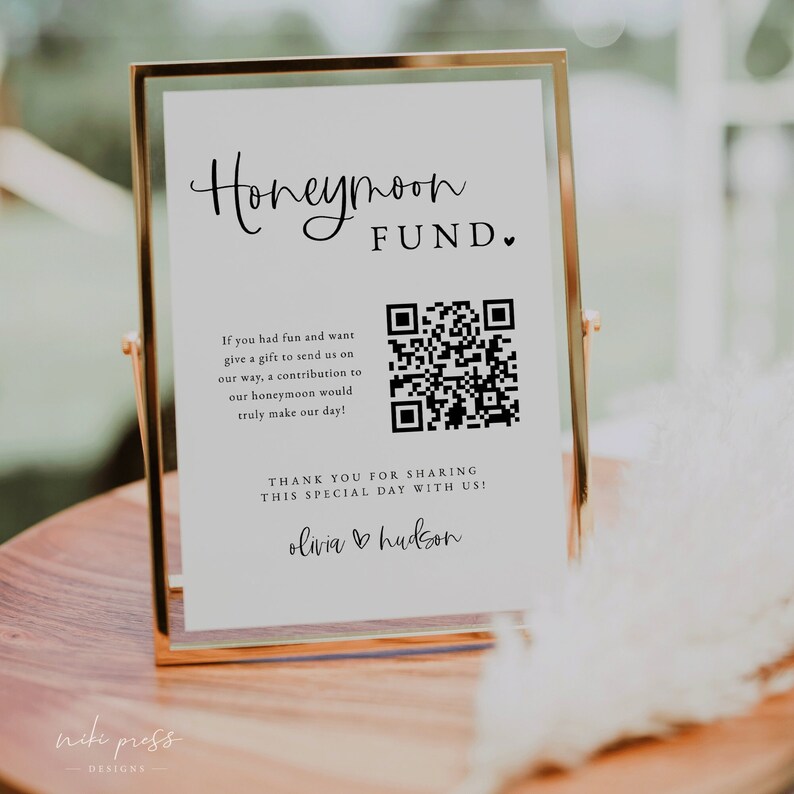 Honeymoon Fund QR Code Sign Template Venmo Honeymoon Fund Etsy