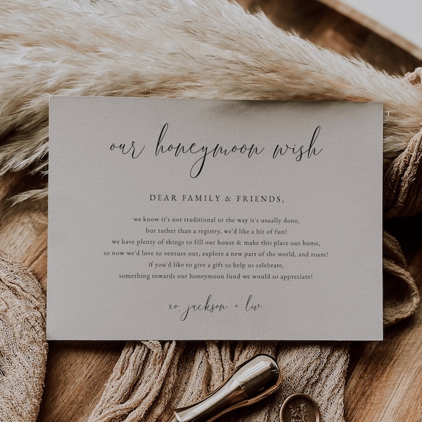 Minimalist Honeymoon Fund Card Template | Our Honeymoon Wish Card | Wedding Enclosure Card | Elopement Card | Elopement Insert Card | WILLOW