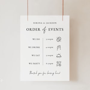 Wedding Order of Events Sign Template, Modern Wedding Welcome Sign, Wedding Timeline Sign, Order of the Day, Ellie Collection image 5