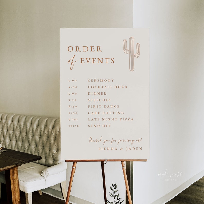 Order of Events Wedding Sign Template | Desert Wedding Order of Events ...