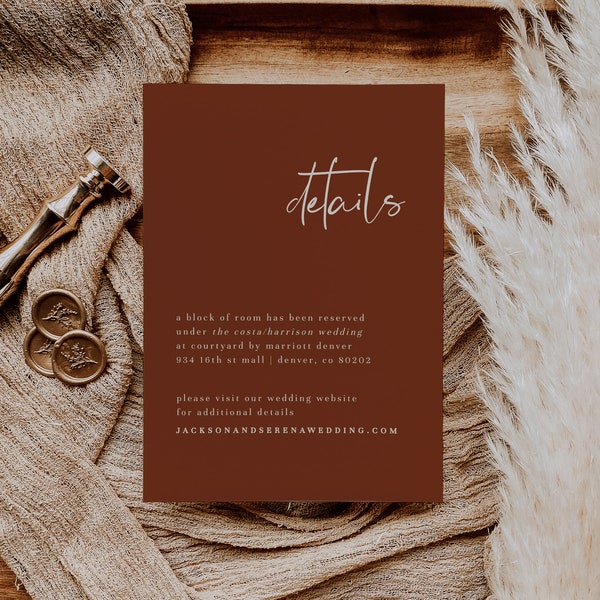 Terracotta Wedding Details Card Template — Editable Wedding Card Insert — Printable Wedding Enclosure Card — Warm Terracotta Collection