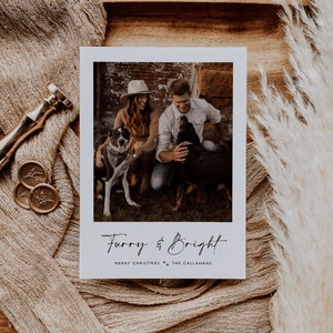 Furry and Bright Christmas Card Template — Photo Christmas Card — Printable Holiday Card — Dog Lover Christmas Card — Photo Holiday Card