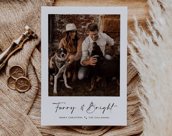 Furry and Bright Christmas Card Template — Photo Christmas Card — Printable Holiday Card — Dog Lover Christmas Card — Photo Holiday Card