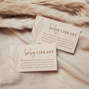 Modern Boho Baby Library Card Template, Beige Neutral Baby Shower ...