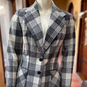 70s/80s Black and Grey Checkered Wool Blazer