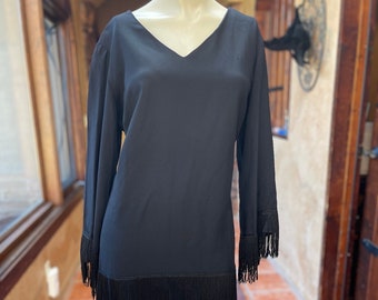 Vestido años 70 negro con flecos M/L