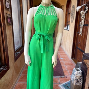 70s Electric Green Jumpsuit by Lady McGuire Fashions