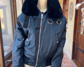 Blouson aviateur vintage doublé en sherpa, S/M