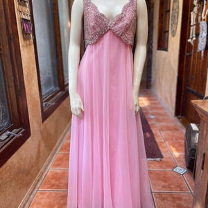 Vintage Mike Benet Formals Pink Chiffon Beaded Formal Gown | S/M