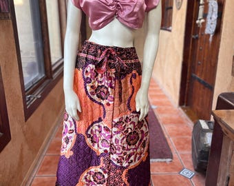 Falda larga acolchada con estampado mixto psicodélico de los años 70 / Talla pequeña-mediana