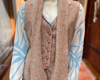 Late 1970s Handmade Confetti Tweed Wool Three Piece Set — Vest, Skirt & Sash