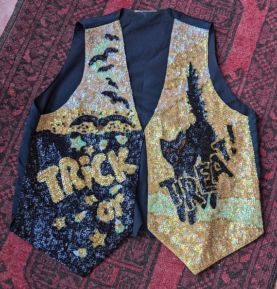 Vintage Beaded Halloween Vest "Trick or Treat"