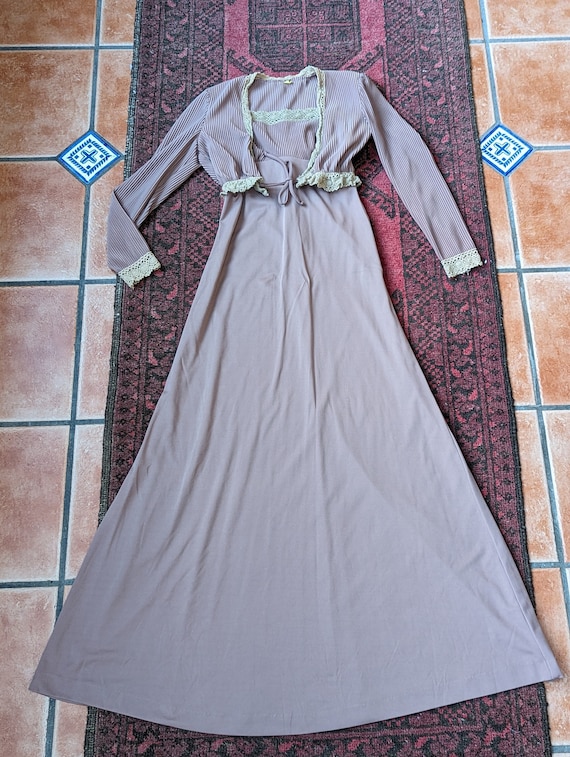 70s Mauve Dress and Bolero Set, 2 Piece Set