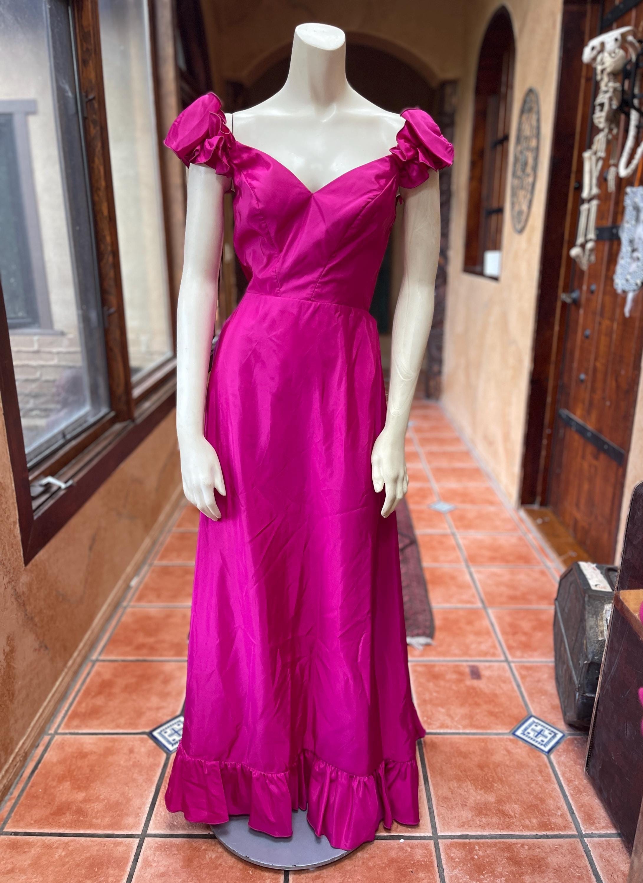 Late 70s Priscilla of Boston Magenta Bridesmaid Dress (A)