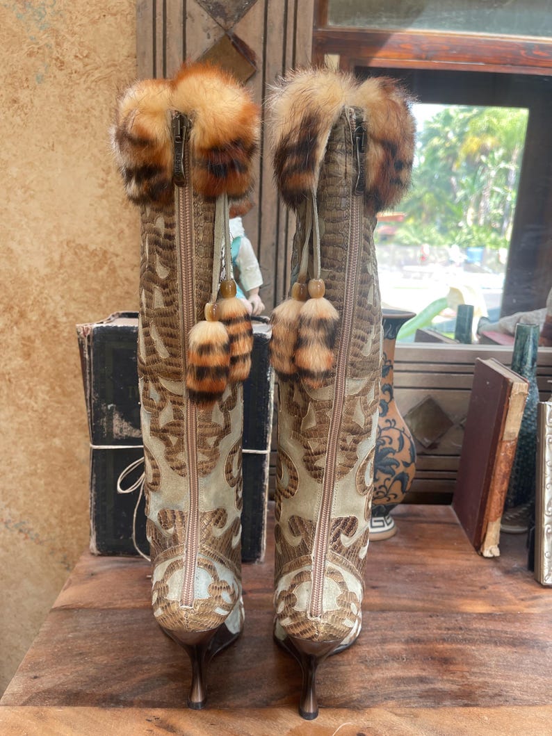 El Dantes Leather and Suede Inlay Stiletto Boots | EU 38 | US 7/8 image 3