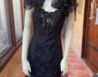 blue dress for baby girl Pretty Portrait Long Sleeve Knit Mini Dress Black Size S/M from Hello Molly main image 1