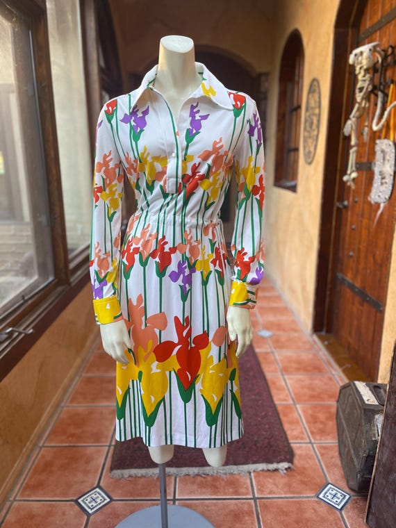 lanvin jersey dress 70s Paris Floral Shirt – Rope Tie Waist, Effortless Elegance La Bellini