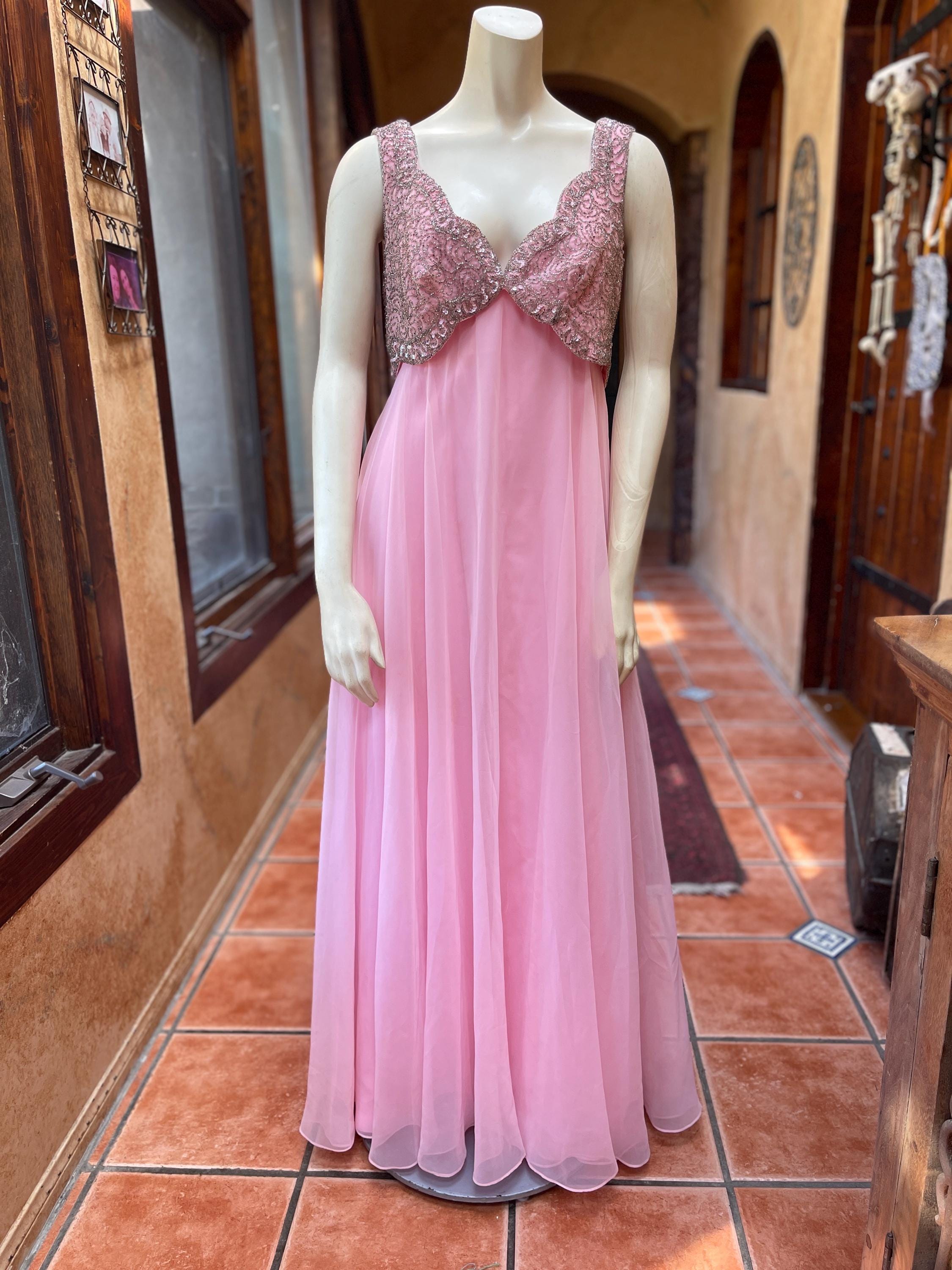 mike benet formals dress 60s/70s Gown in Peach Chiffon by Mike Benet Formals – Better Dresses Vintage main image 1